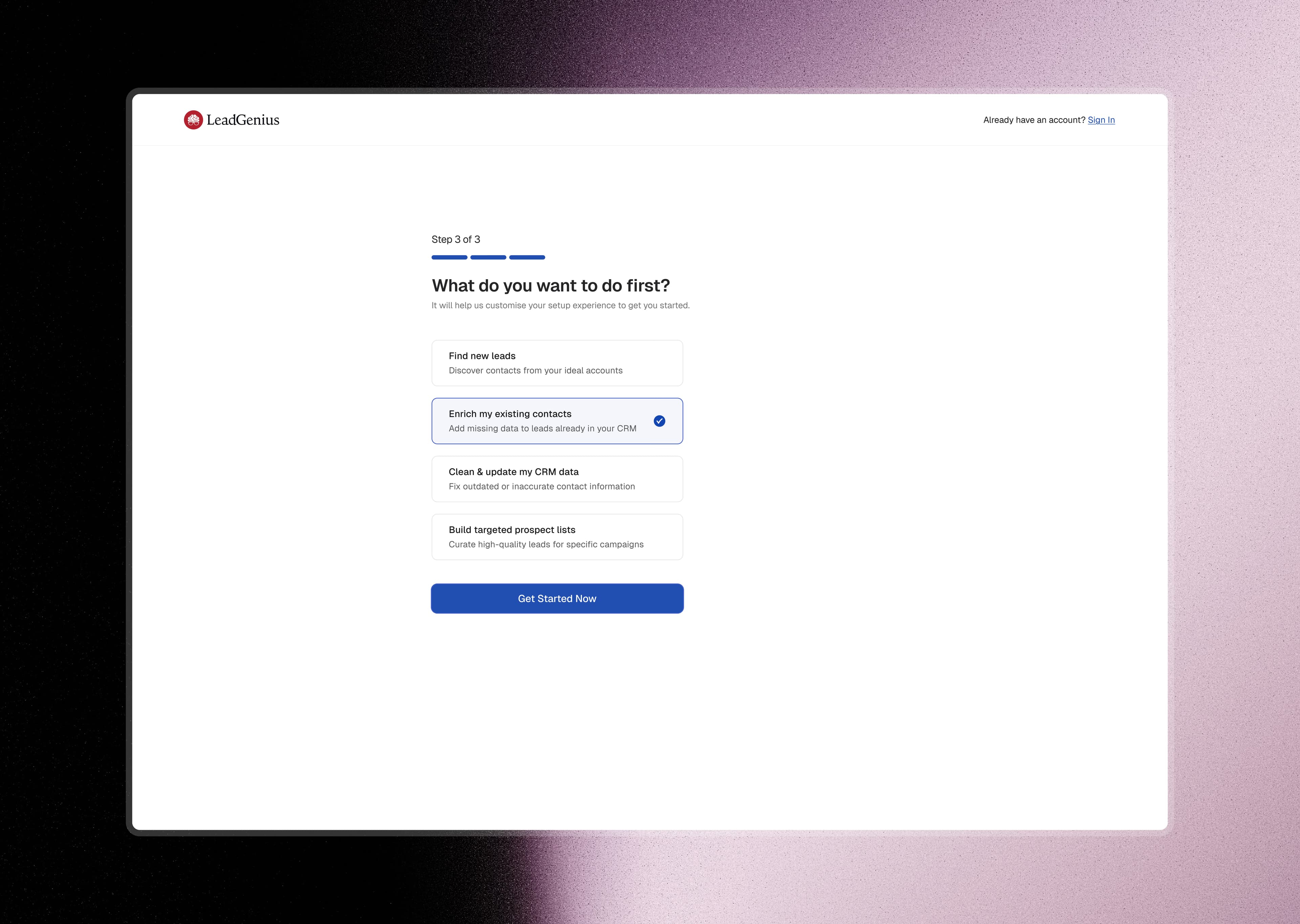 Role-specific sign up path