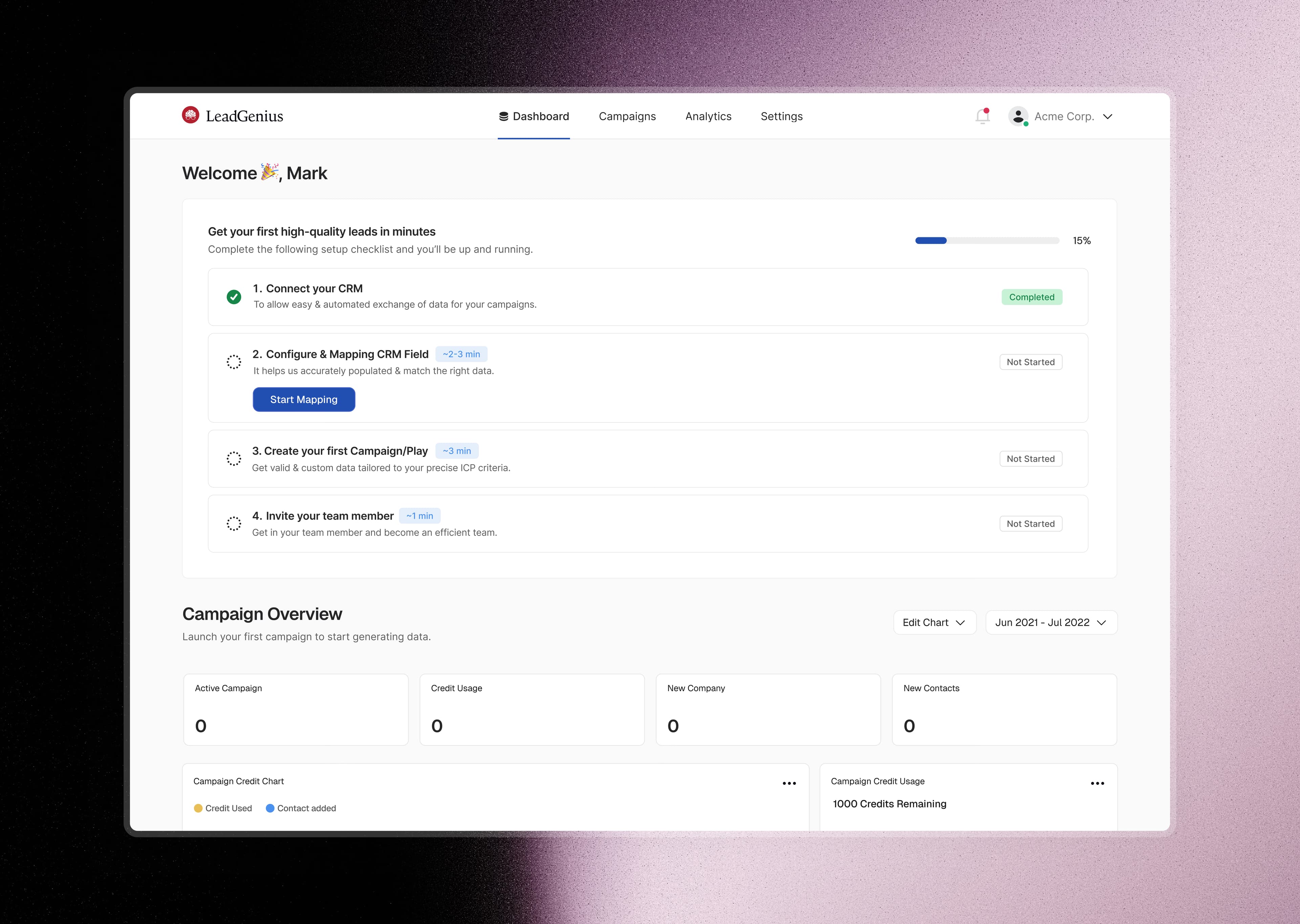 Personalised checklists over blank dashboards