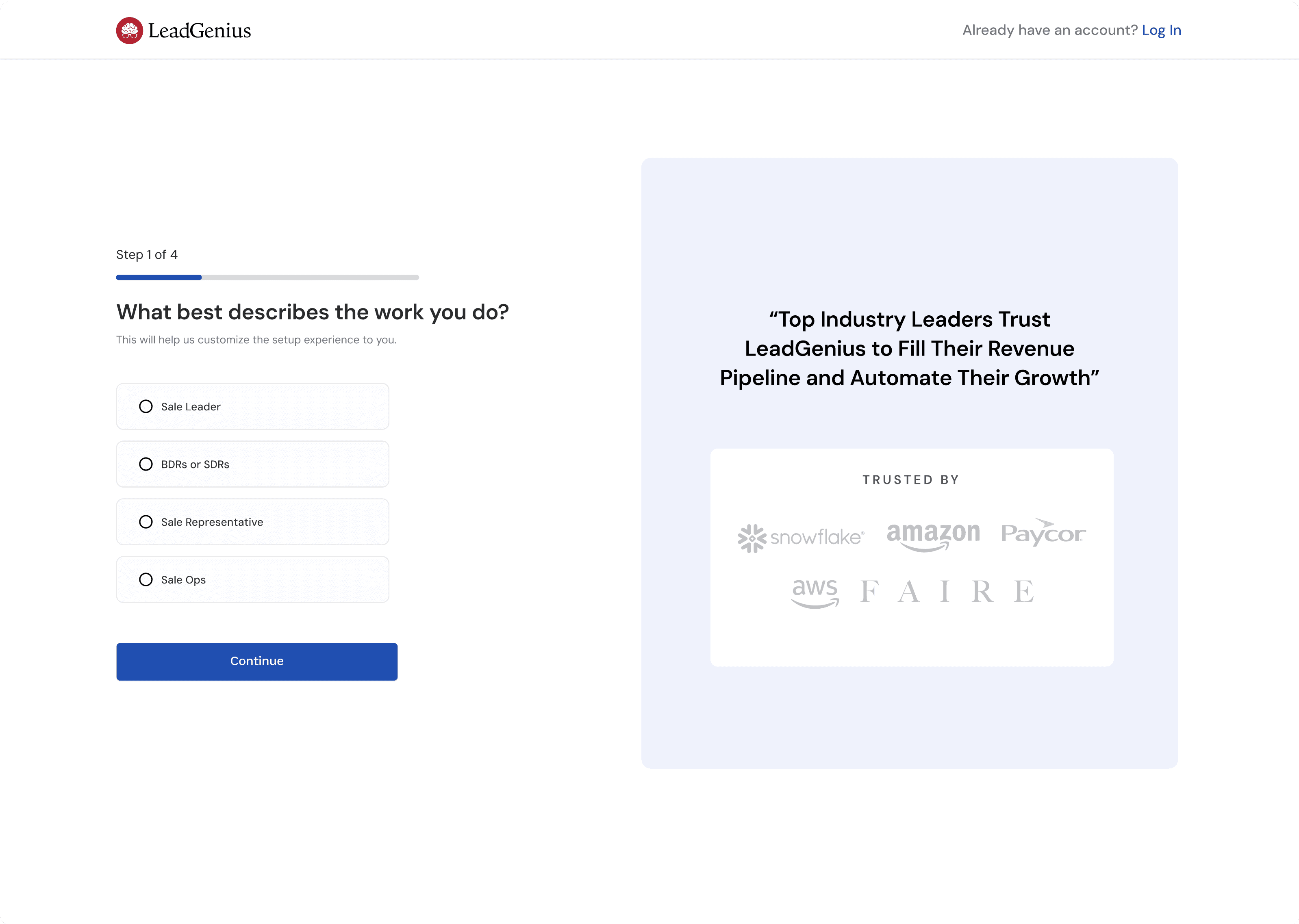 Self-serve sign up flow - step 2