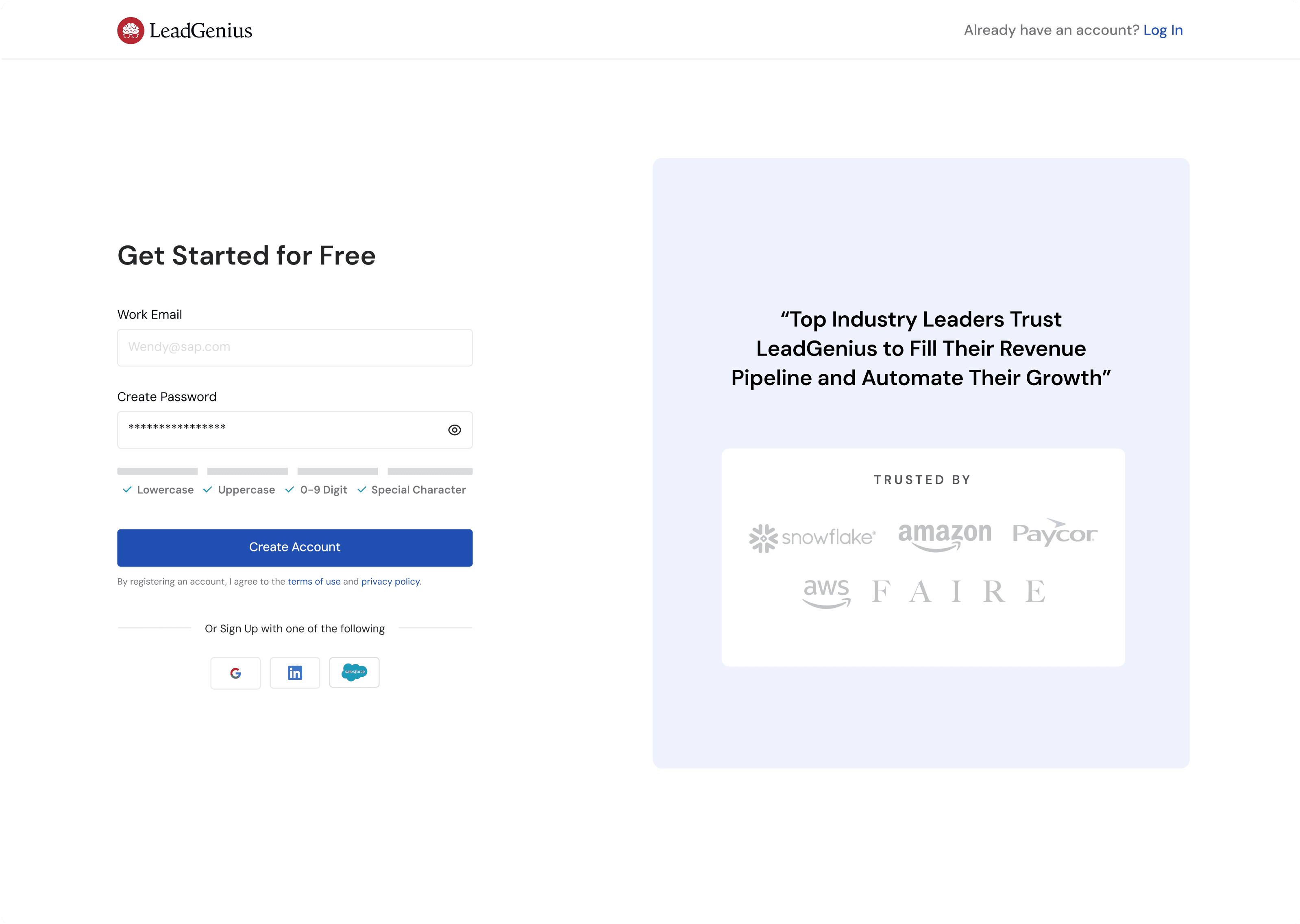Self-serve sign up flow - step 1