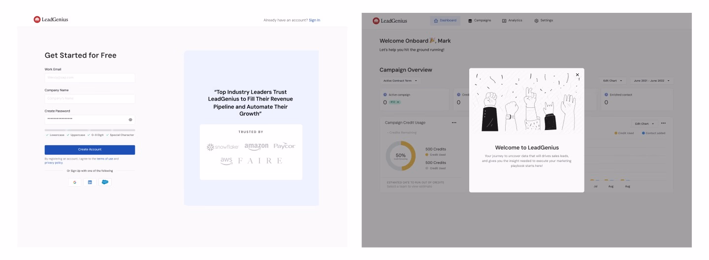 Experiment 1 — stripped-back onboarding flow