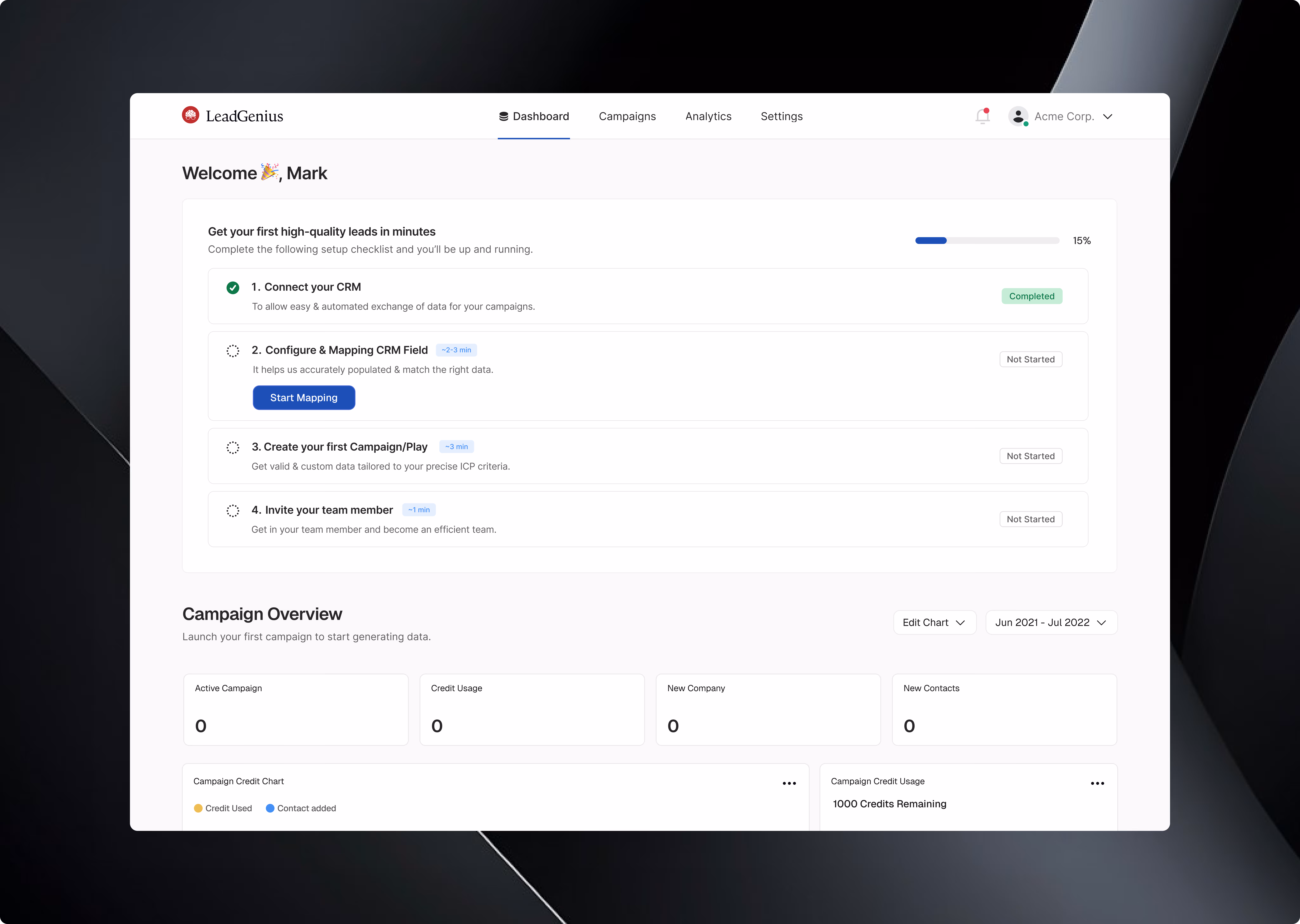 Self-serve onboarding hero screen