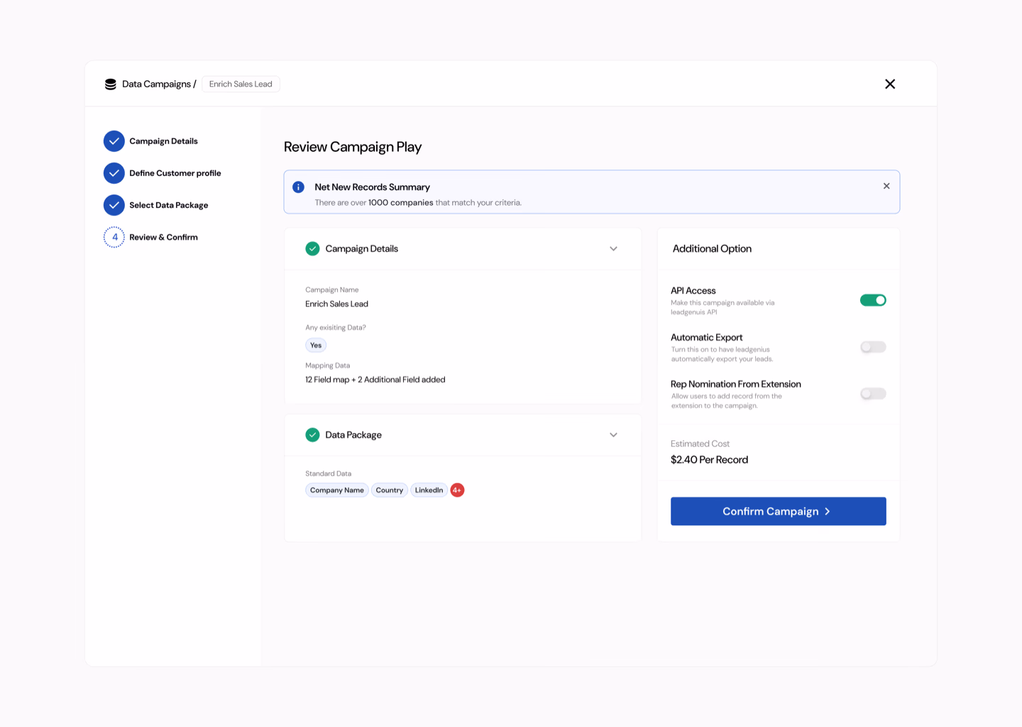 Campaign summary screen